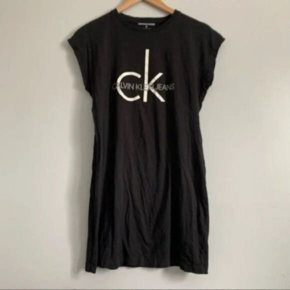 Calvin Klein casual t shirt dress black with white logo size medium - Picture 7 of 7